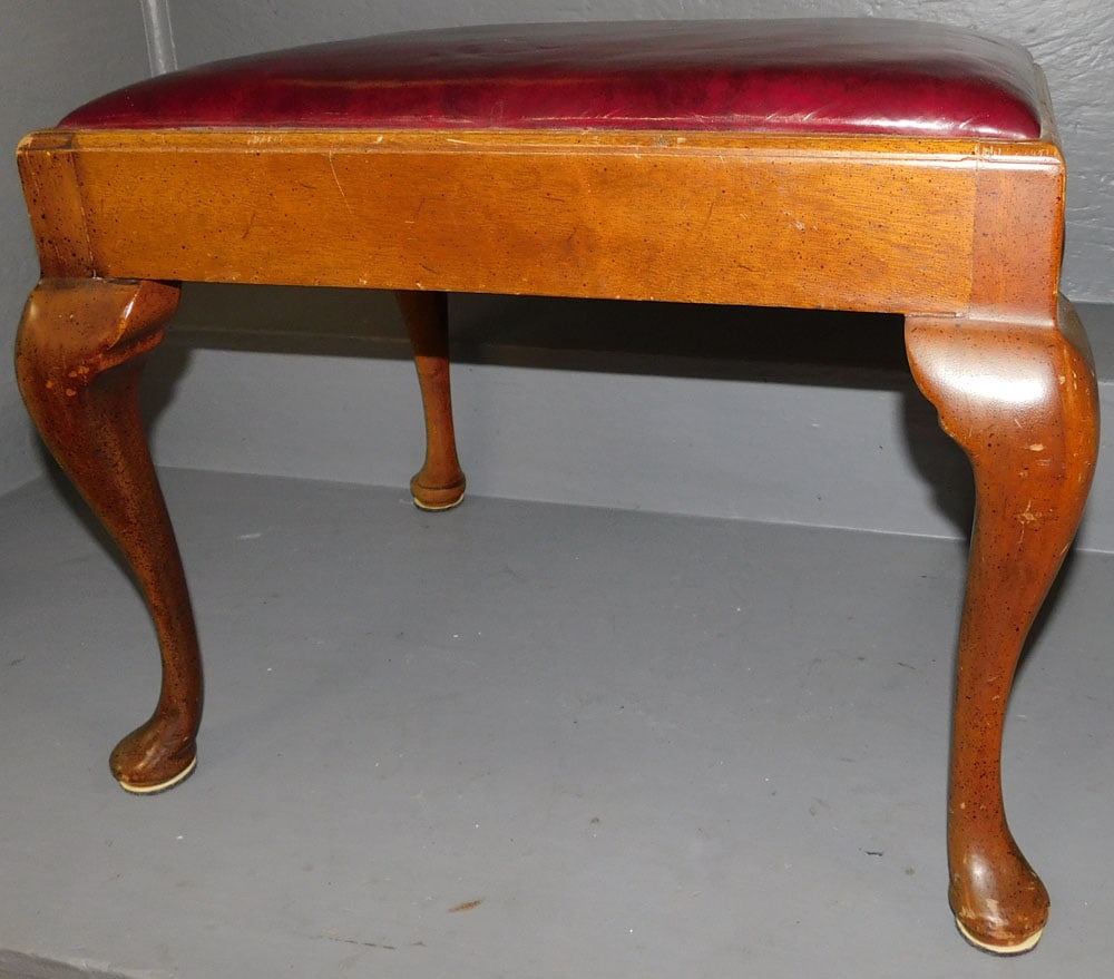 Mahogany & Leather Upholstered Top Queen Anne Bench (1 of 2)