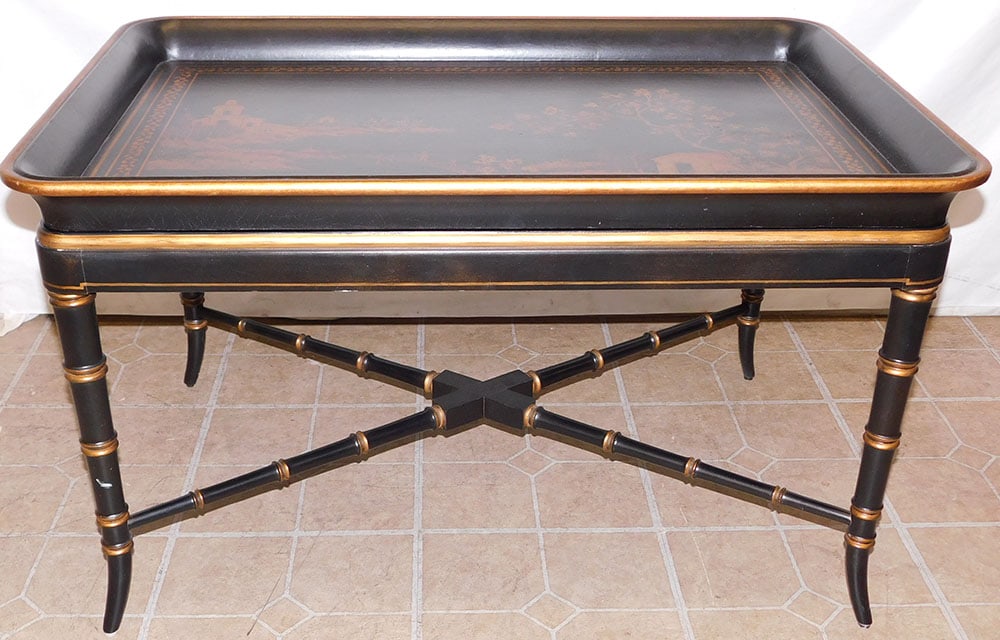 Black Lacquered & Paint Decorated Tray Top Table (1 of 5)