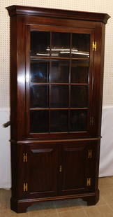 Mahogany 12 Pane Corner Cabinet by Henkel Harris: Mahogany 12 Pane Corner Cabinet by Henkel Harris . 43" W 22" D 83 1/2" H ALL DESCRIPTIONS AND ANY CONDITION STATEMENT GIVEN BY LANGSTON AUCTION GALLERY ARE STRICTLY OPINIONS AND LANGSTON'S SHALL HAVE