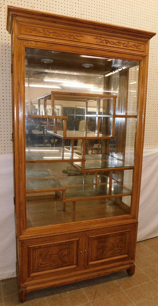 Oriental Carved Teak Lighted Cabinet (1 of 8)