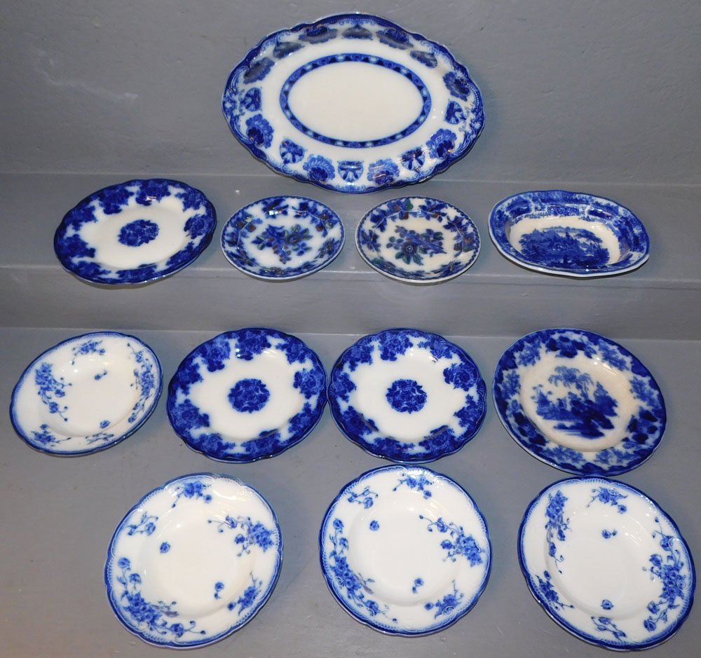 Lot of 12 Antique Flow Blue Porcelain Plates (1 of 9)
