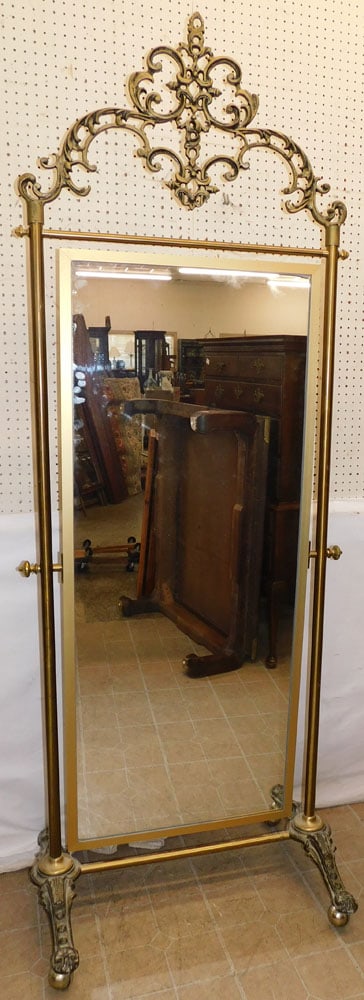Ornate Gilded Metal Cheval Mirror (1 of 4)
