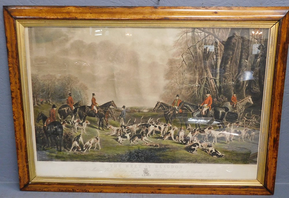 Antique Maple Frame Fox Hunt Scene Print (1 of 3)