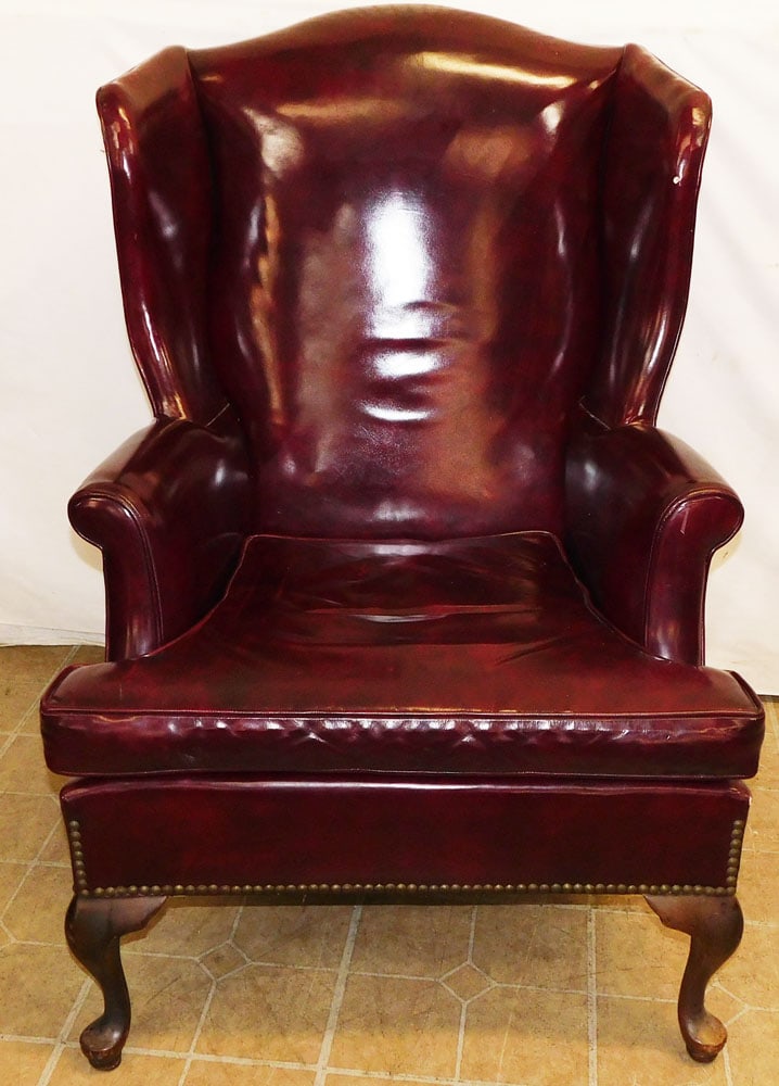 Leather Queen Anne Style Upholstered Wing Back Chair (1 of 6)