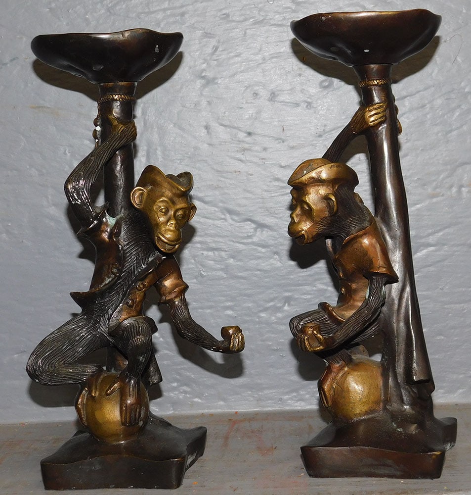 Pair of Bronze Monkey Candle Holders (1 of 4)