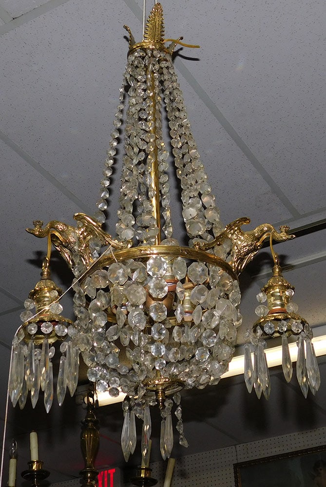 Brass & Crystal 6 Light Chandelier with Swan Accents (1 of 3)