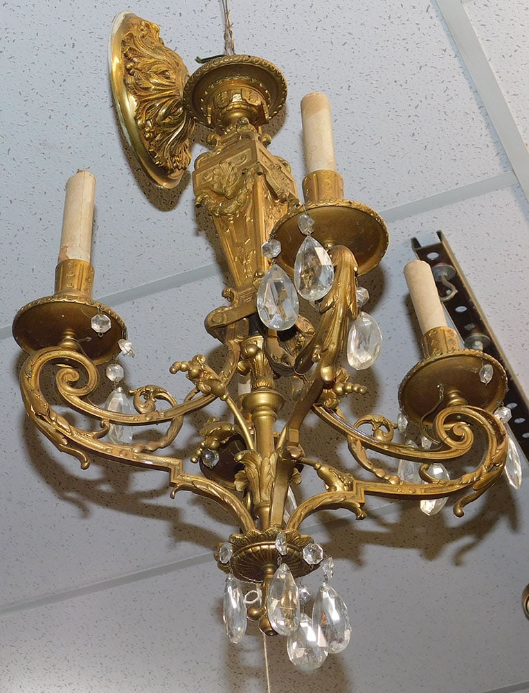 Antique French Bronze & Crystal 4 Light Chandelier (1 of 3)