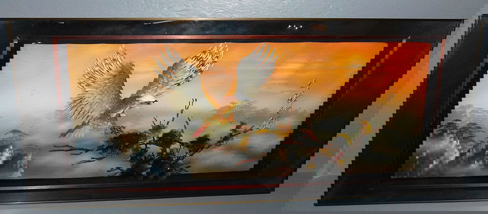 Oriental Framed Eagle Signed with Character Marks (1 of 5)