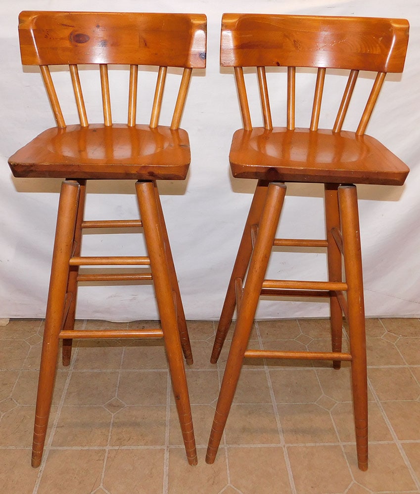 Pair Pine Revolving Stools (1 of 3)
