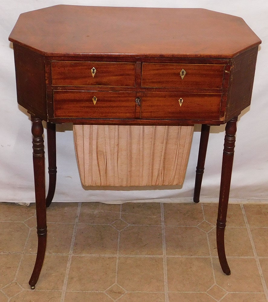 19th C Mahogany Inlay Sewing Stand (1 of 7)