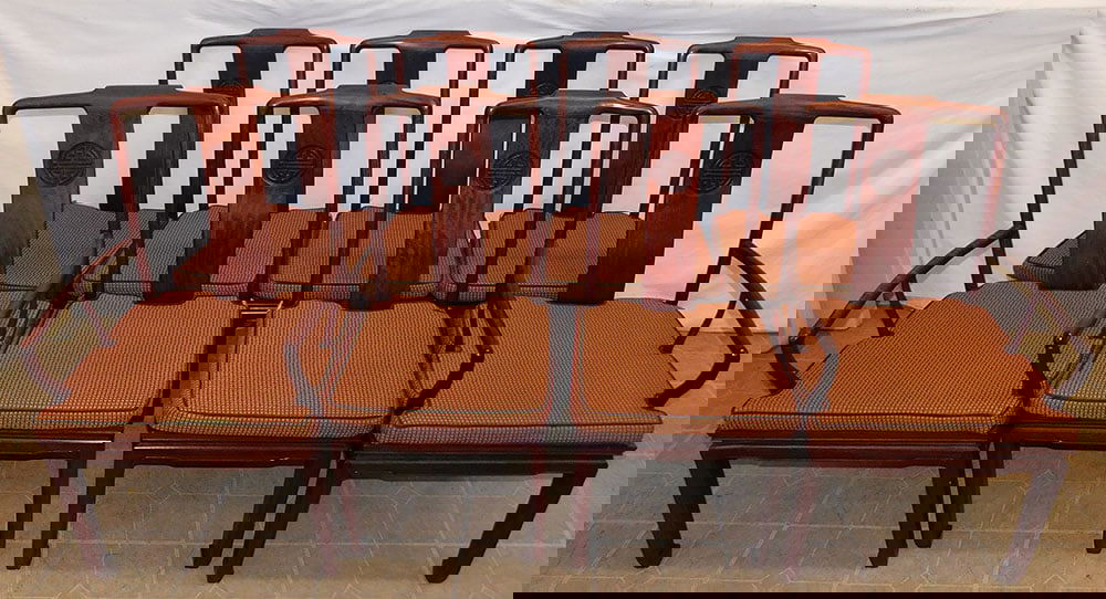 Set 8 Rosewood Oriental Dining Chairs: Set 8 Rosewood Oriental Dining Chairs. 37 1/2" H ALL DESCRIPTIONS AND ANY CONDITION STATEMENT GIVEN BY LANGSTON AUCTION GALLERY ARE STRICTLY OPINIONS AND LANGSTON'S SHALL HAVE NO RESPONSIBILITY FOR ER