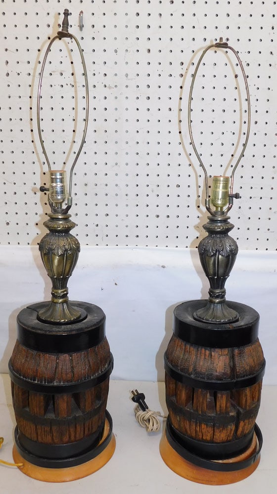 Pair Antique Wagon Wheel Hub Lamps (1 of 2)