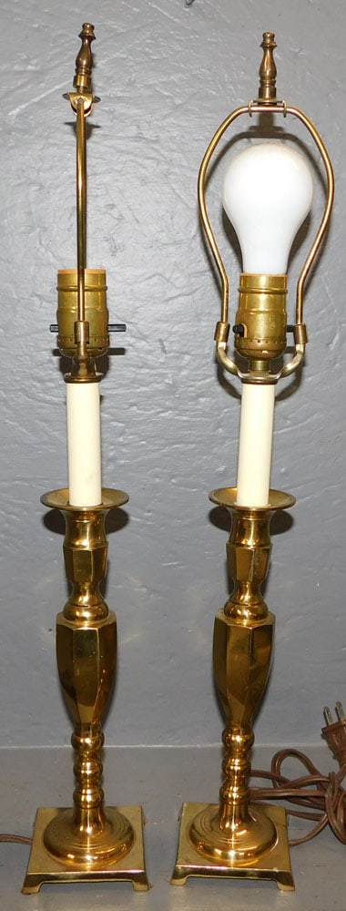 Pair Brass Candlestick Lamps (1 of 2)