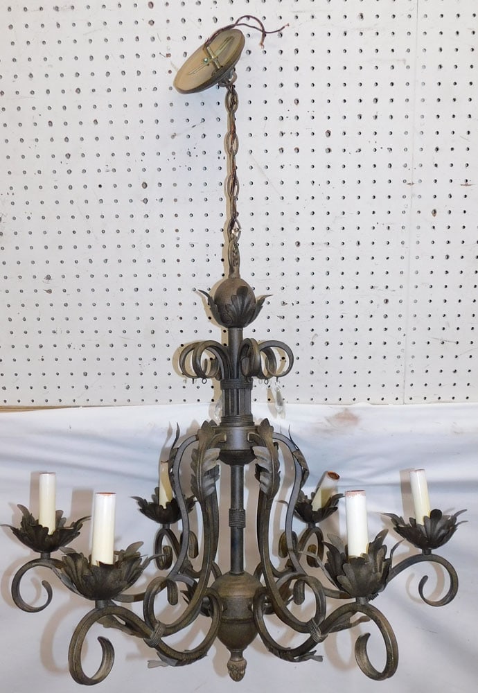 Painted Metal 6 Light Chandelier: Painted Metal 6 Light Chandelier. 24 1/2" H ALL DESCRIPTIONS AND ANY CONDITION STATEMENT GIVEN BY LANGSTON AUCTION GALLERY ARE STRICTLY OPINIONS AND LANGSTON'S SHALL HAVE NO RESPONSIBILITY FOR ERRORS 