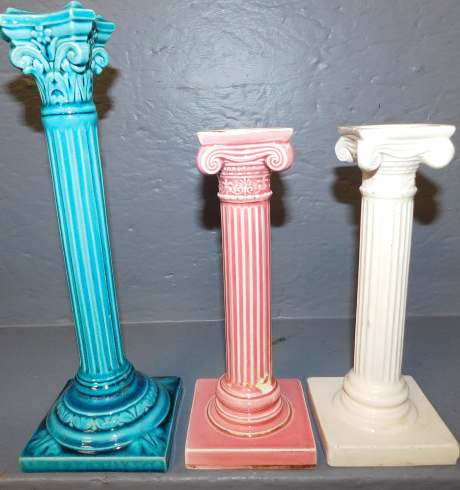 Three Porcelain Corinthian Column Candlesticks (1 of 3)
