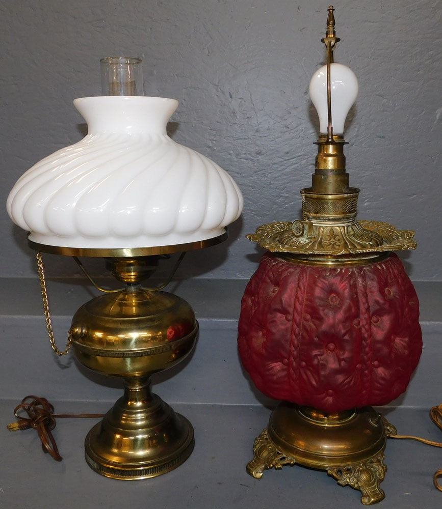 Two Electrified Antique Oil Lamps (1 of 3)
