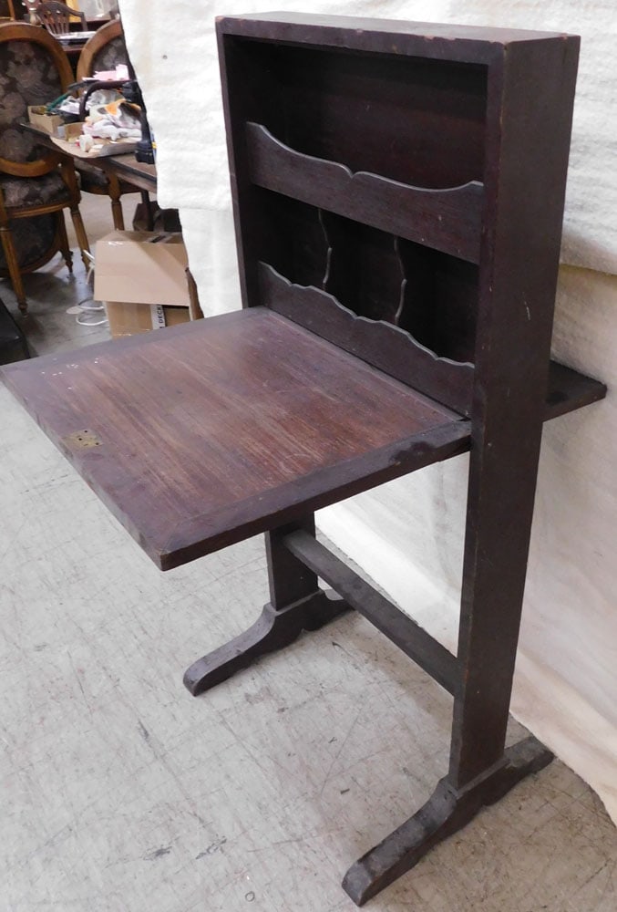 Antique Mahogany Drop Front Desk (As Is): Antique Mahogany Drop Front Desk (As Is). 23" W 45 1/4" H ALL DESCRIPTIONS AND ANY CONDITION STATEMENT GIVEN BY LANGSTON AUCTION GALLERY ARE STRICTLY OPINIONS AND LANGSTON'S SHALL HAVE NO RESPONSIBILI
