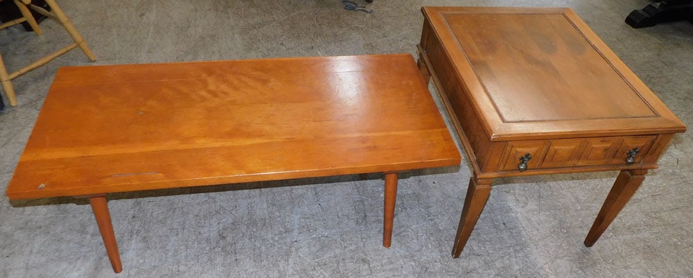 Pine Coffee Table & Walnut End Table With Drawer (1 of 5)