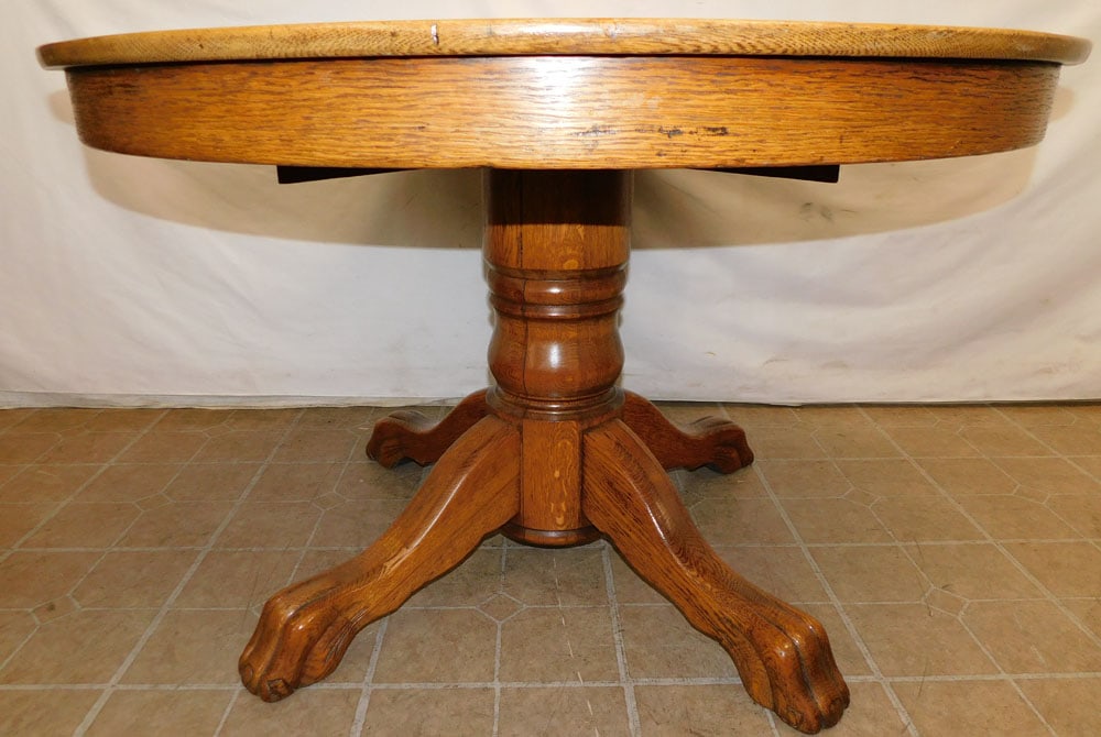 Antique Oak Round Dining Table With One Leaf (1 of 3)