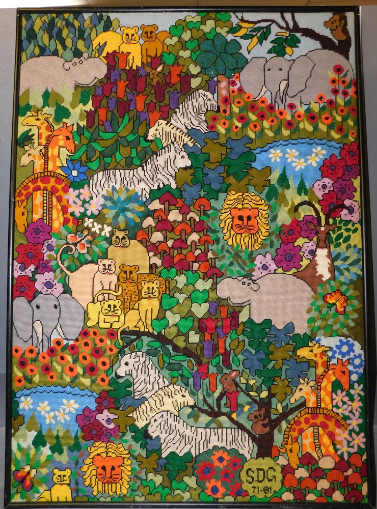 Framed Needlework: Framed Needlework. 32" X 45" ALL DESCRIPTIONS AND ANY CONDITION STATEMENT GIVEN BY LANGSTON AUCTION GALLERY ARE STRICTLY OPINIONS AND LANGSTON'S SHALL HAVE NO RESPONSIBILITY FOR ERRORS OR OMISSIONS. T