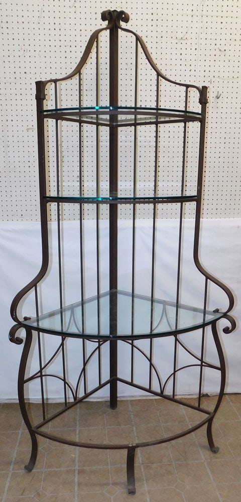 Painted Metal & Glass Corner Shelf (1 of 2)