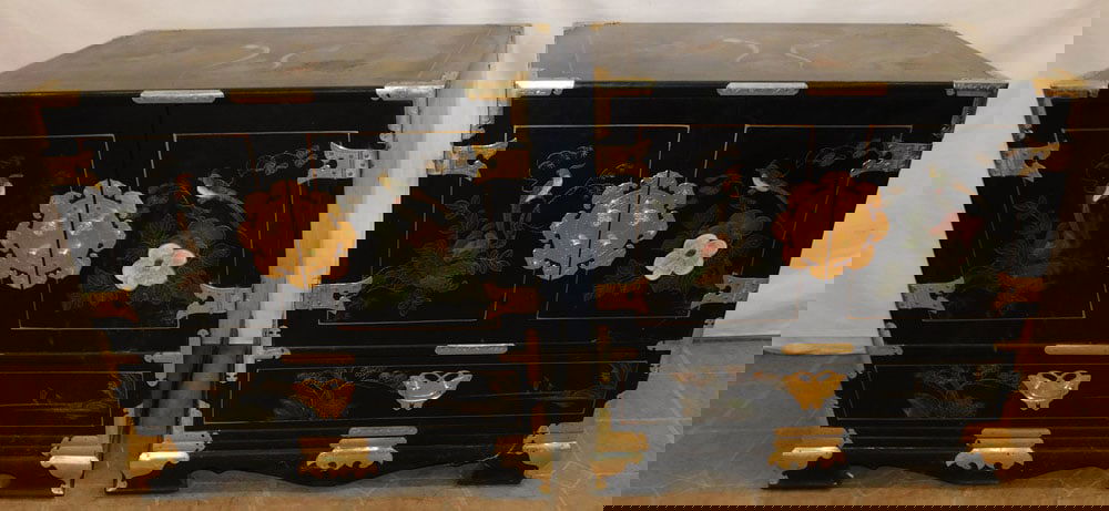 Pair Black Lacquered Oriental Night Stands (1 of 5)