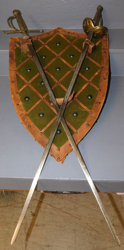 Two Fantasy Swords On A Hanging Wall Shield (1 of 4)