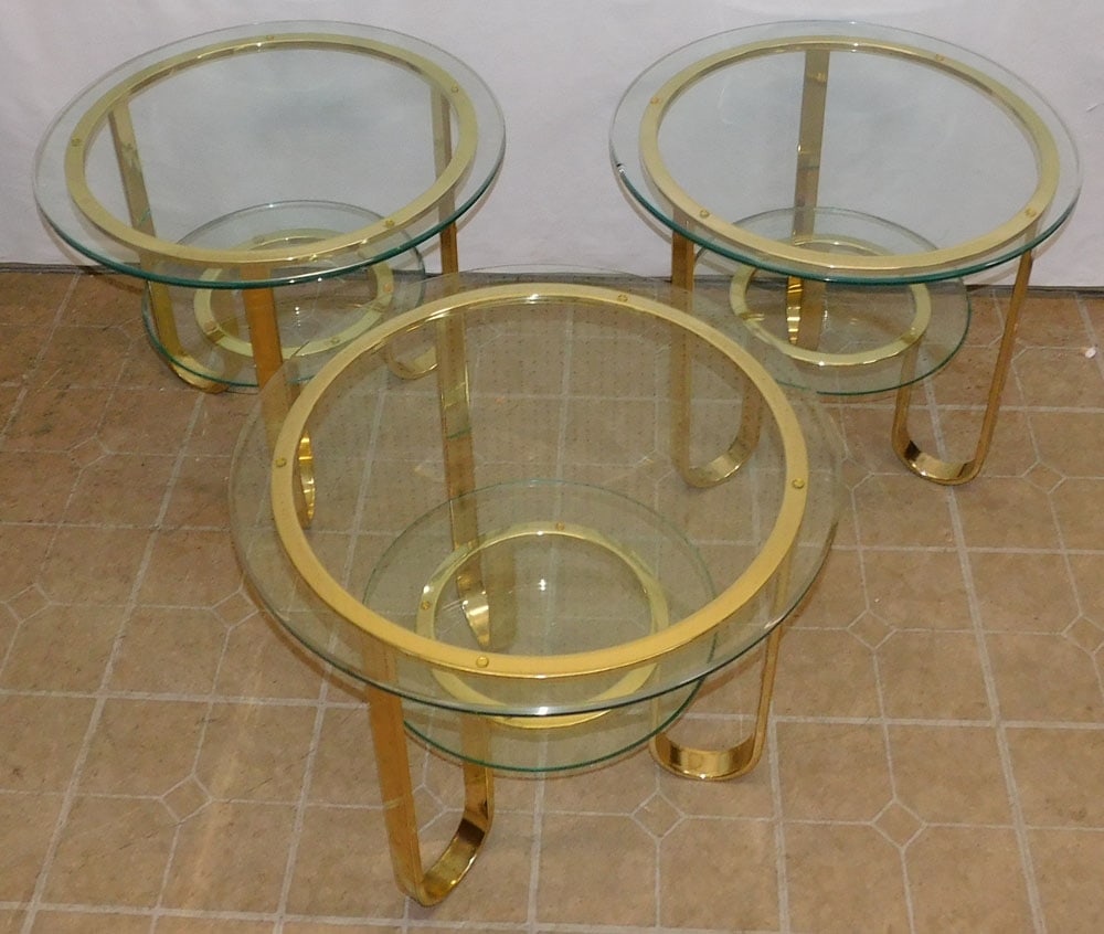 Three Modern Wrought Iron Glass Top End Tables With Chrome Bases (1 of 7)