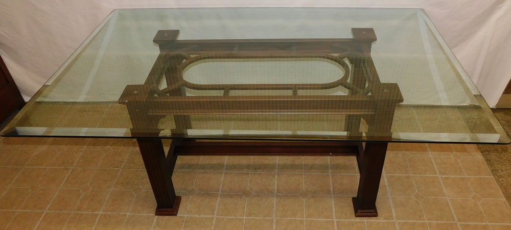 Glass Top Dining Table On Cherry Base (1 of 6)
