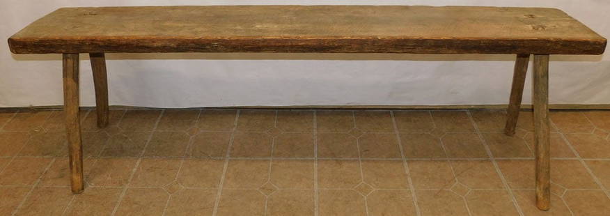 Primitive Antique Oak Bench: Primitive Antique Oak Bench. 64 1/2" W 16 1/4" D 20 1/2" H ALL DESCRIPTIONS AND ANY CONDITION STATEMENT GIVEN BY LANGSTON AUCTION GALLERY ARE STRICTLY OPINIONS AND LANGSTON'S SHALL HAVE NO RESPONSIBIL