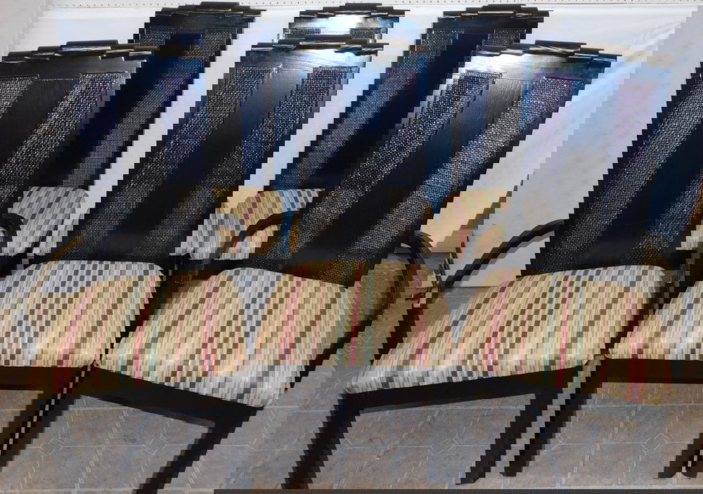 Set 6 Black Lacquered Cane Back Modern Dining Chairs By American Martinsville (1 of 10)