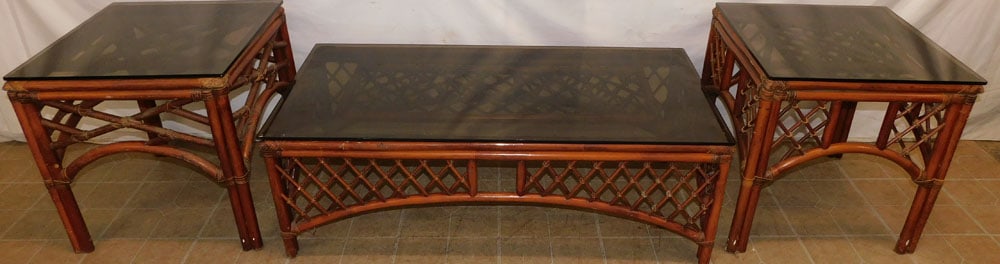 3 Pc Rattan Glass Top Coffee Table Set (1 of 2)