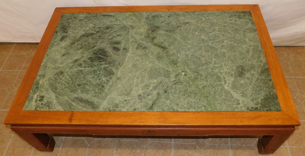 Chinese Teak Wood Green Marble Top Coffee Table (1 of 5)