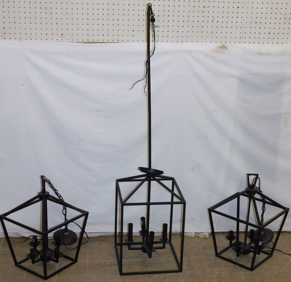 Three Painted Metal Lantern Form Light Fixtures (1 of 3)