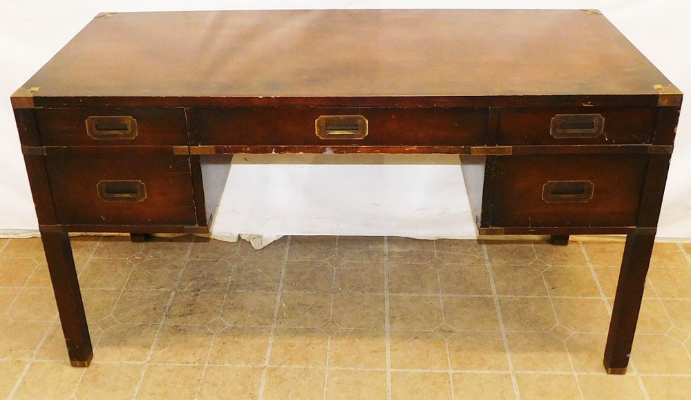 Mahogany Campaign Style Mid Century Modern Desk (1 of 6)