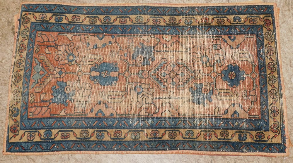 3' 8" X 2' 1" Antique Hand Made Rug: 3' 8" X 2' 1" Antique Hand Made Rug. ALL DESCRIPTIONS AND ANY CONDITION STATEMENT GIVEN BY LANGSTON AUCTION GALLERY ARE STRICTLY OPINIONS AND LANGSTON'S SHALL HAVE NO RESPONSIBILITY FOR ERRORS OR OMIS