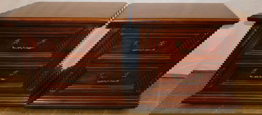Pair Two Drawer Cherry Night Stands With Glass Tops (1 of 10)