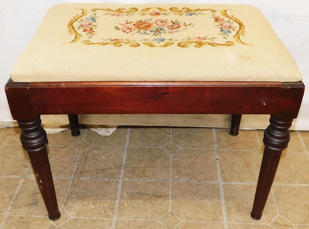 Antique Walnut Needlepoint Top Bench (1 of 5)