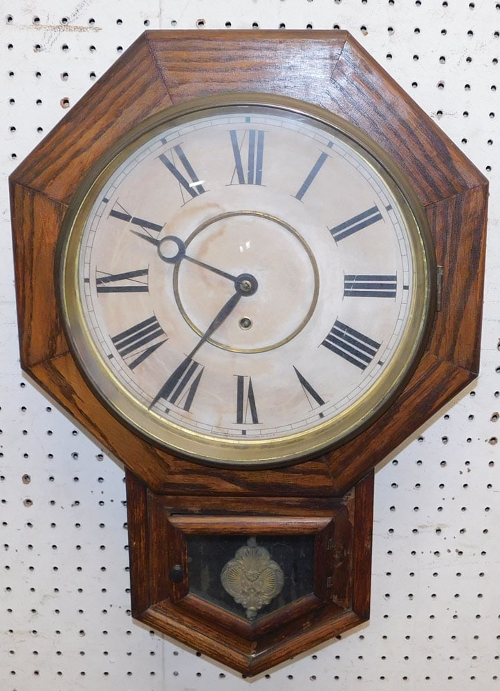 Antique Waterbury School Regulator Oak Clock (1 of 11)