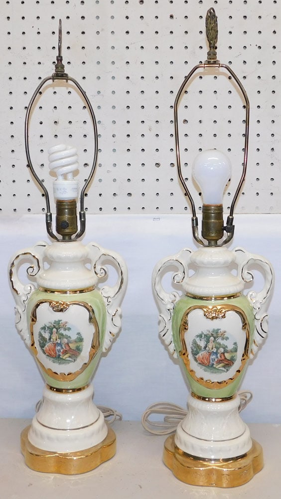 Pair Paint Decorated Porcelain Lamps (1 of 3)