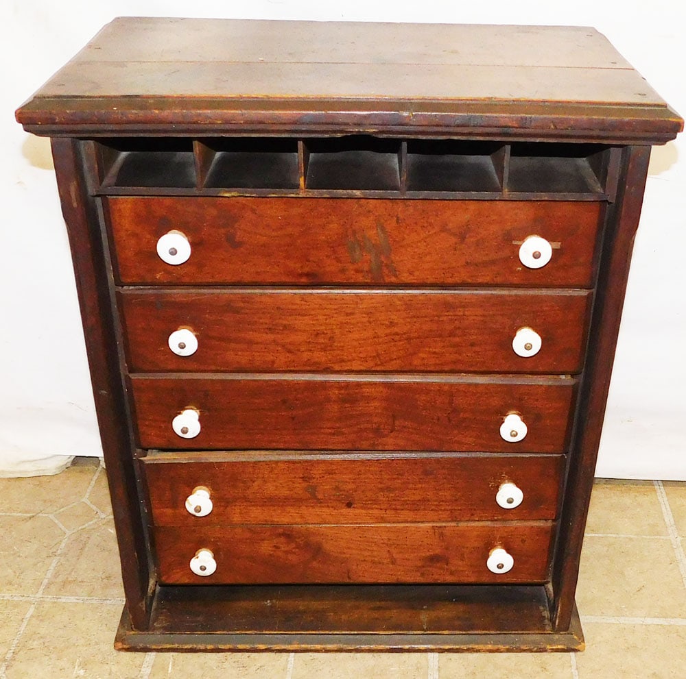 Antique Table Top Walnut 5 Drawer Chest (1 of 6)
