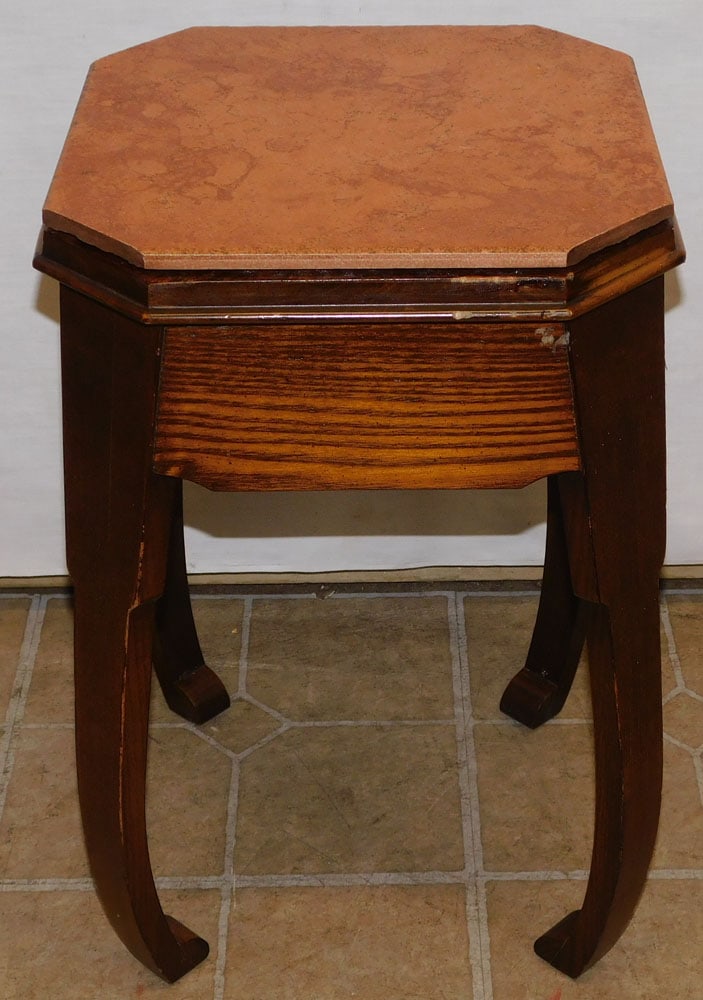 Oriental Elmwood Plant Stand With Tile Top (1 of 5)