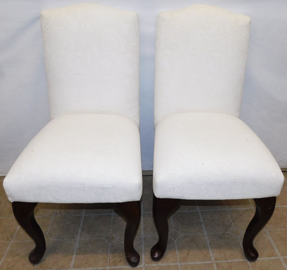 Pair of Upholstered & Mahogany Side Chairs: Pair of Upholstered & Mahogany Side Chairs. 37" H ALL DESCRIPTIONS AND ANY CONDITION STATEMENT GIVEN BY LANGSTON AUCTION GALLERY ARE STRICTLY OPINIONS AND LANGSTON'S SHALL HAVE NO RESPONSIBILITY FOR E