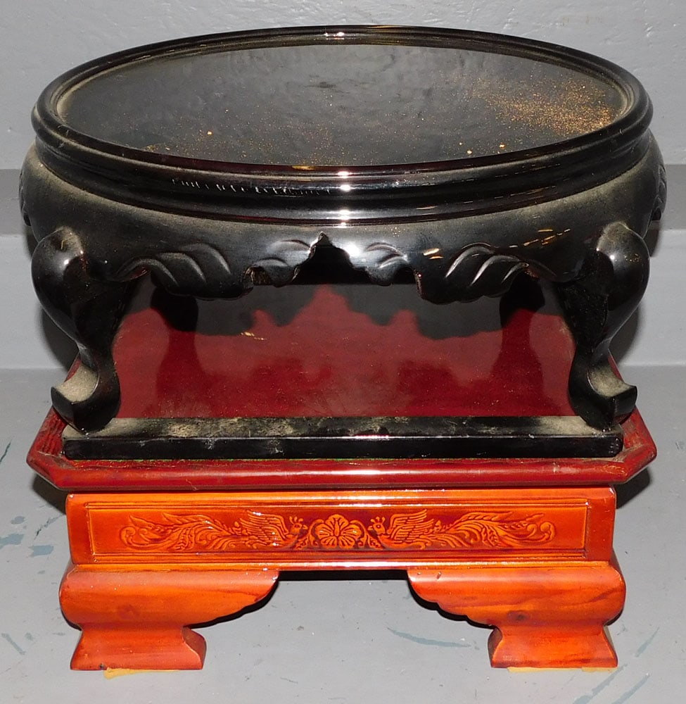 2 Oriental Lacquered Stands, (1 Glass & 1 Mirrored Top) (1 of 4)