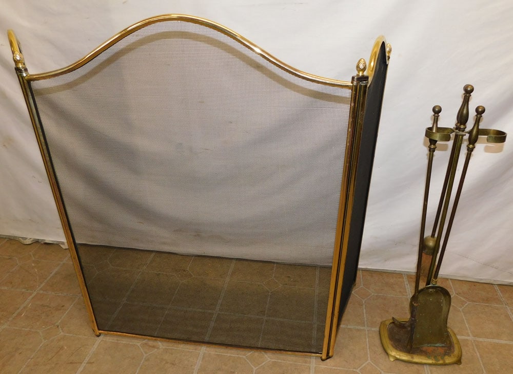 Brass Fireplace Screen & Tools (1 of 4)