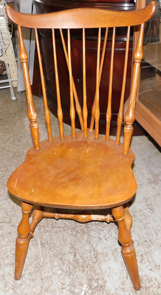 Maple Windsor Style Side Chair by Nichols & Stone: Maple Windsor Style Side Chair by Nichols & Stone. 34 1/2" H ALL DESCRIPTIONS AND ANY CONDITION STATEMENT GIVEN BY LANGSTON AUCTION GALLERY ARE STRICTLY OPINIONS AND LANGSTON'S SHALL HAVE NO RESPONSIB