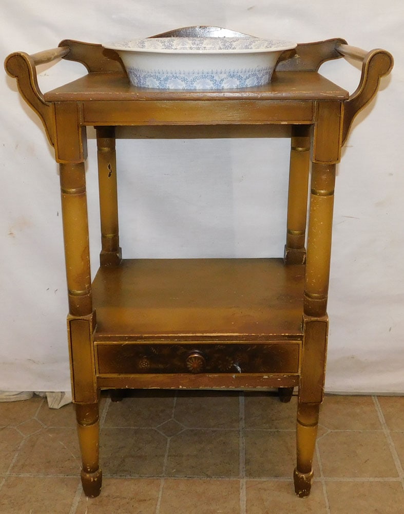 Painted Pine Washstand & Porcelain Blue/White Bowl (1 of 8)