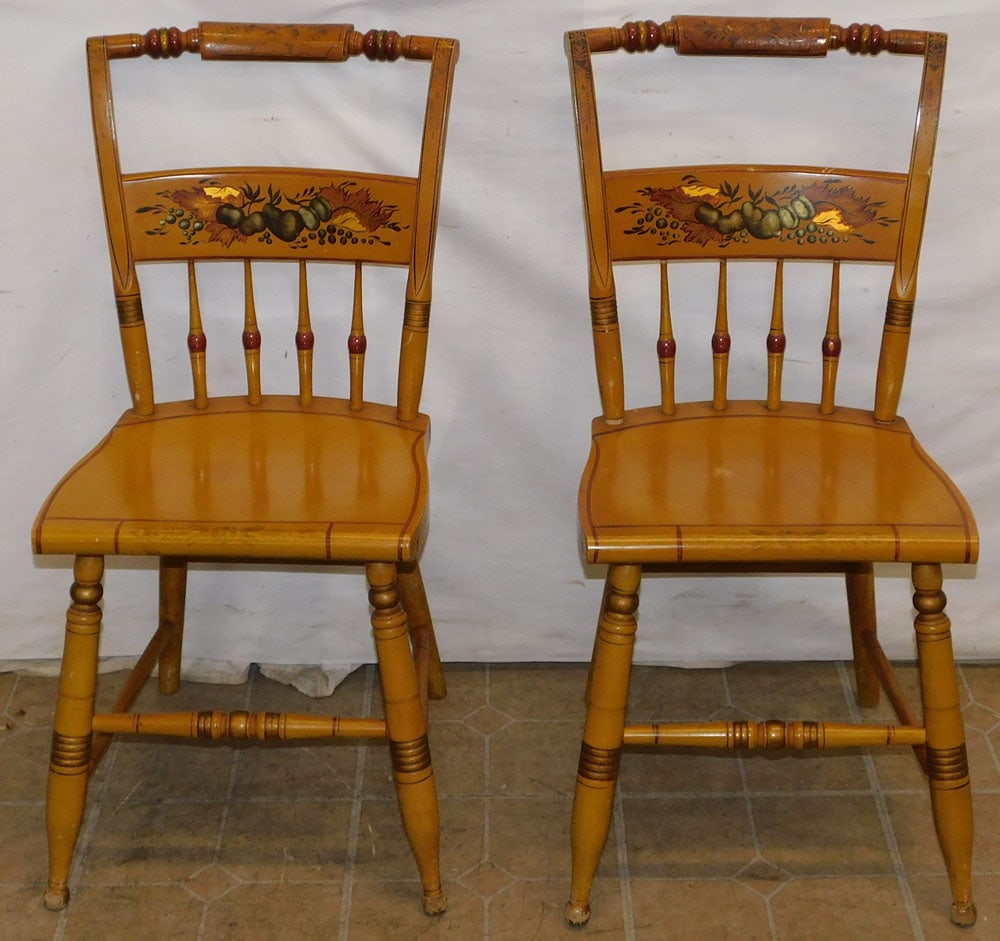 Pair of Paint Decorated Plank Bottom Side Chairs by Bent Brothers (1 of 6)