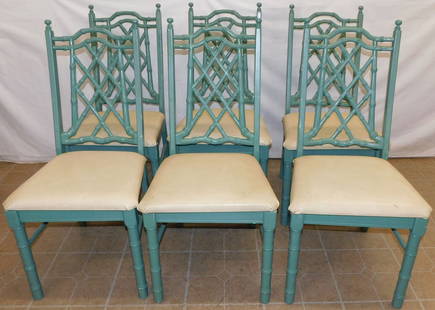 Set of 6 Painted Faux Bamboo Dining Chairs: Set of 6 Painted Faux Bamboo Dining Chairs . 38 1/4" H ALL DESCRIPTIONS AND ANY CONDITION STATEMENT GIVEN BY LANGSTON AUCTION GALLERY ARE STRICTLY OPINIONS AND LANGSTON'S SHALL HAVE NO RESPONSIBILITY