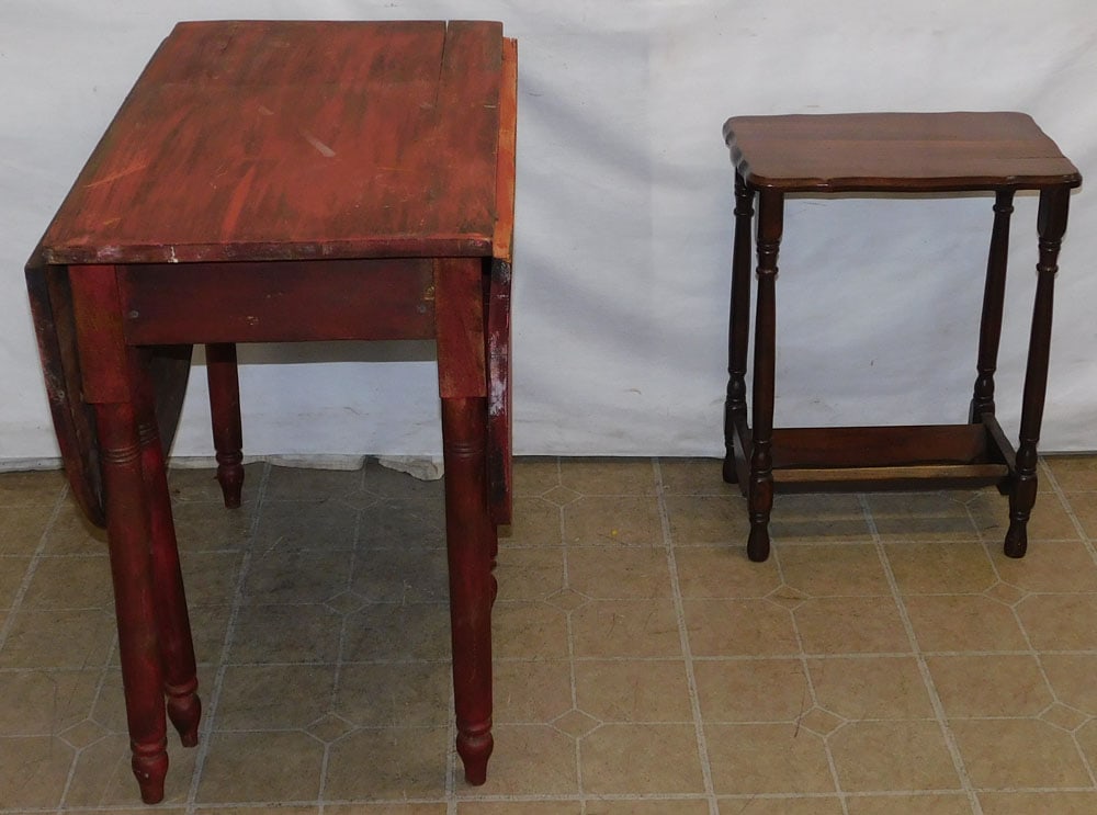 Painted Drop-Leaf Table & Mahogany Stand (1 of 10)